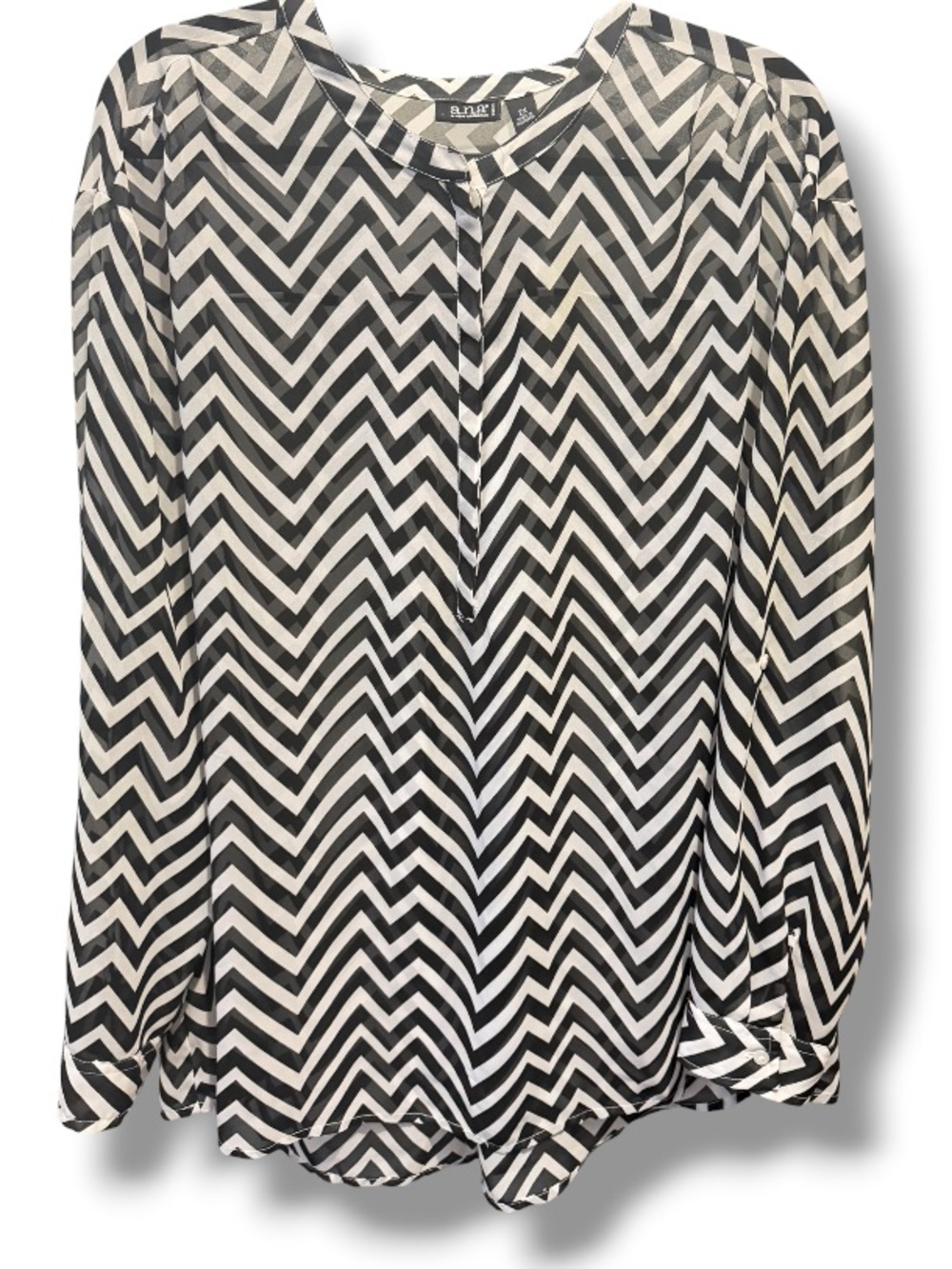 a.n.a A New Approach Women’s Y2K Black & White Chevron Sheer Top Millennial